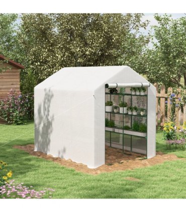 Outsunny Walk-in Garden Greenhouse Shelves Polytunnel Steeple Grow House