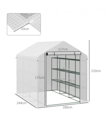 Outsunny Walk-in Garden Greenhouse Shelves Polytunnel Steeple Grow House