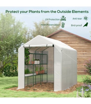 Outsunny Walk-in Garden Greenhouse Shelves Polytunnel Steeple Grow House