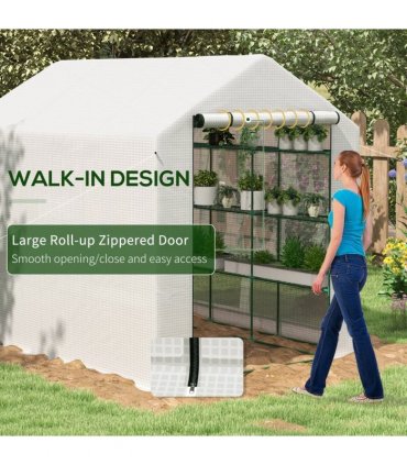 Outsunny Walk-in Garden Greenhouse Shelves Polytunnel Steeple Grow House
