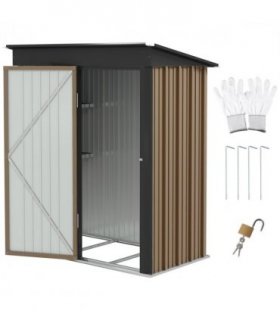 Outsunny Steel Garden Shed, Small Lean-to Shed for Bike, 5x3 ft Brown