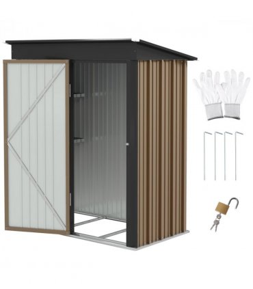 Outsunny Steel Garden Shed, Small Lean-to Shed for Bike, 5x3 ft Brown