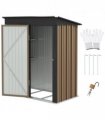 Outsunny Steel Garden Shed, Small Lean-to Shed for Bike, 5x3 ft Brown