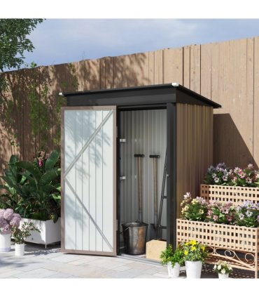 Outsunny Steel Garden Shed, Small Lean-to Shed for Bike, 5x3 ft Brown