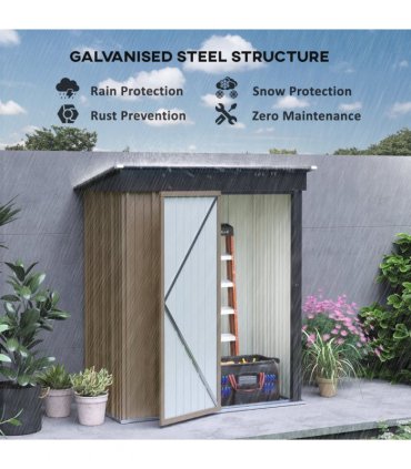 Outsunny Steel Garden Shed, Small Lean-to Shed for Bike, 5x3 ft Brown