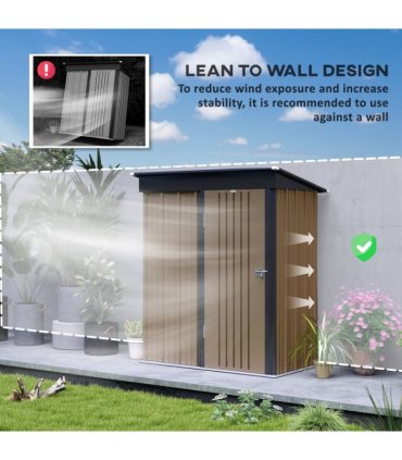 Outsunny Steel Garden Shed, Small Lean-to Shed for Bike, 5x3 ft Brown