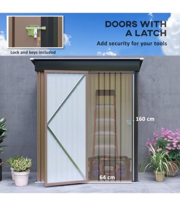 Outsunny Steel Garden Shed, Small Lean-to Shed for Bike, 5x3 ft Brown