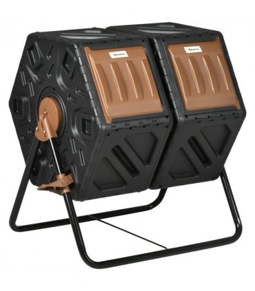 Outsunny 130L Compost Bin Dual Chamber Rotating Composter w/ Ventilation Holes
