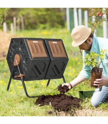 Outsunny 130L Compost Bin Dual Chamber Rotating Composter w/ Ventilation Holes