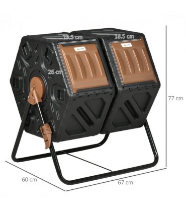 Outsunny 130L Compost Bin Dual Chamber Rotating Composter w/ Ventilation Holes