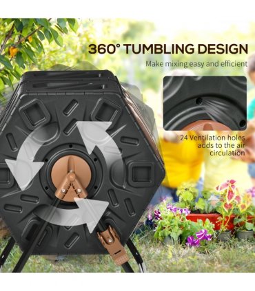Outsunny 130L Compost Bin Dual Chamber Rotating Composter w/ Ventilation Holes