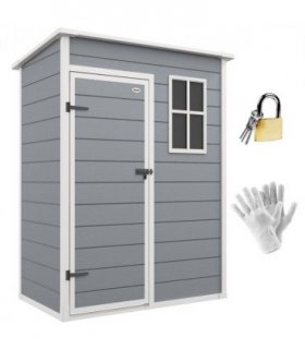 Outsunny 5' x 3' Garden Shed w/ Floor, Lockable Door, Window and Vent, Grey