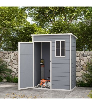 Outsunny 5' x 3' Garden Shed w/ Floor, Lockable Door, Window and Vent, Grey