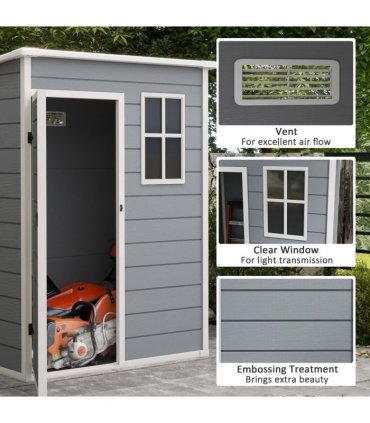 Outsunny 5' x 3' Garden Shed w/ Floor, Lockable Door, Window and Vent, Grey