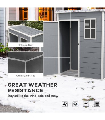 Outsunny 5' x 3' Garden Shed w/ Floor, Lockable Door, Window and Vent, Grey