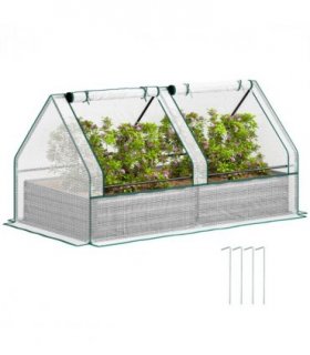 Outsunny Raised Garden Bed Planter Box with Greenhouse, White and Dark Grey