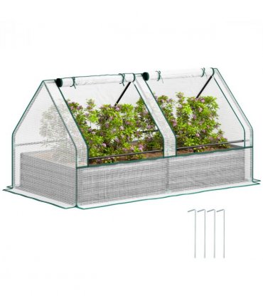 Outsunny Raised Garden Bed Planter Box with Greenhouse, White and Dark Grey