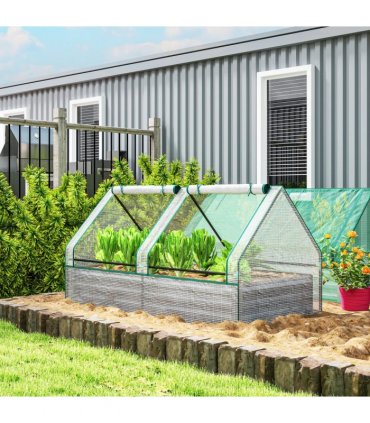 Outsunny Raised Garden Bed Planter Box with Greenhouse, White and Dark Grey