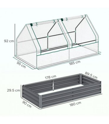 Outsunny Raised Garden Bed Planter Box with Greenhouse, White and Dark Grey