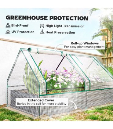 Outsunny Raised Garden Bed Planter Box with Greenhouse, White and Dark Grey