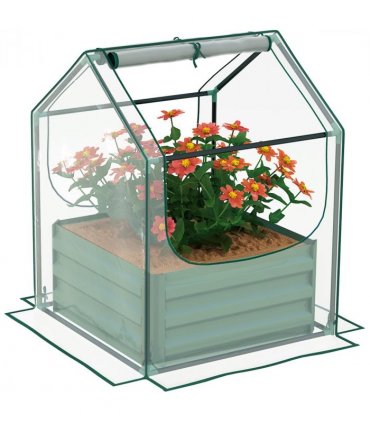 Outsunny Raised Garden Bed Planter Box with Greenhouse, Clear and Green