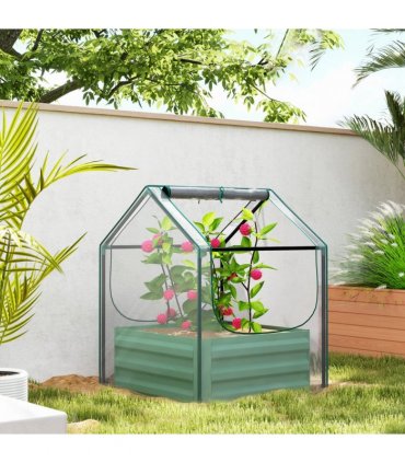 Outsunny Raised Garden Bed Planter Box with Greenhouse, Clear and Green