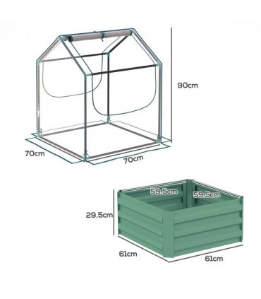 Outsunny Raised Garden Bed Planter Box with Greenhouse, Clear and Green