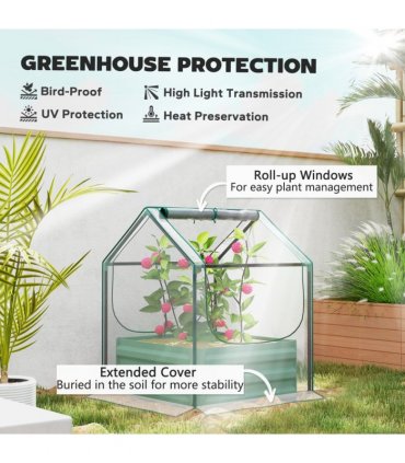 Outsunny Raised Garden Bed Planter Box with Greenhouse, Clear and Green