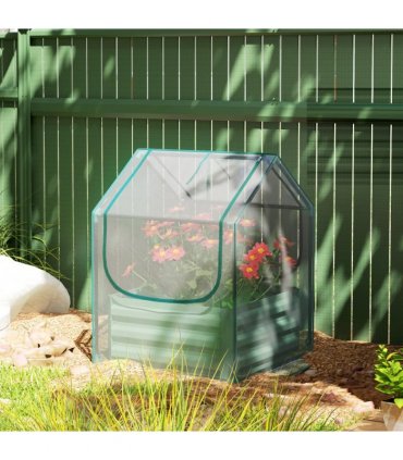 Outsunny Raised Garden Bed Planter Box with Greenhouse, Clear and Green
