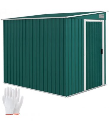 Outsunny 7 x 5FT Garden Shed w/ Foundation Lean to Metal Tool Shed Green