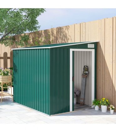 Outsunny 7 x 5FT Garden Shed w/ Foundation Lean to Metal Tool Shed Green