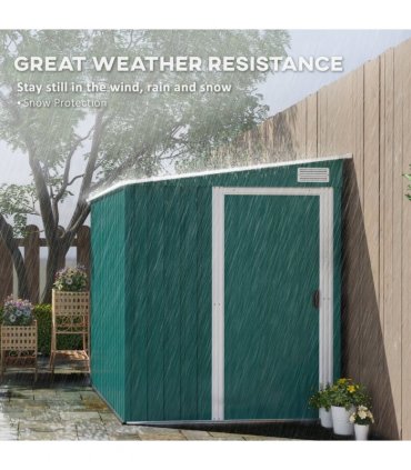 Outsunny 7 x 5FT Garden Shed w/ Foundation Lean to Metal Tool Shed Green