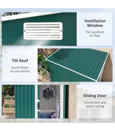 Outsunny 7 x 5FT Garden Shed w/ Foundation Lean to Metal Tool Shed Green