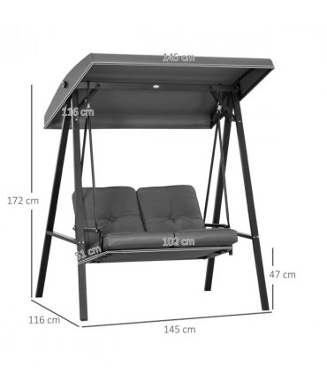 Outsunny 2 Seater Garden Outdoor Swing Chair Hammock w/ Adjustable Canopy