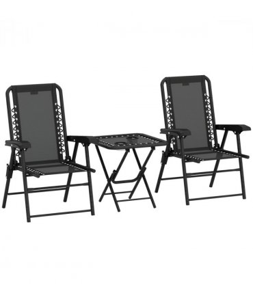 Outsunny 3 Pieces Folding Garden Bistro Set with Cup Holders, Black