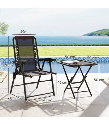 Outsunny 3 Pieces Folding Garden Bistro Set with Cup Holders, Black