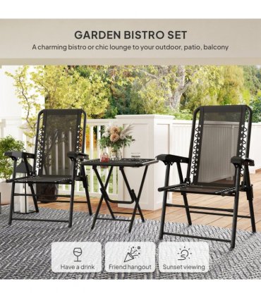 Outsunny 3 Pieces Folding Garden Bistro Set with Cup Holders, Black