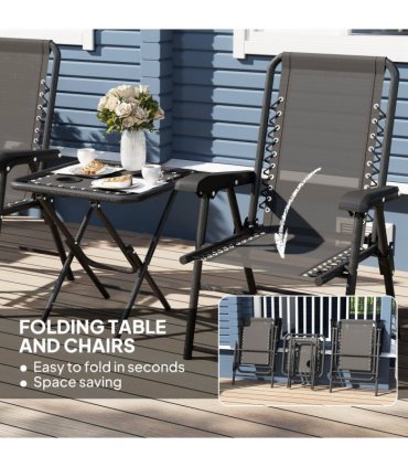 Outsunny 3 Pieces Folding Garden Bistro Set with Cup Holders, Black