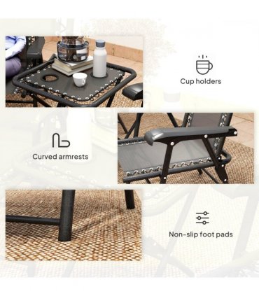 Outsunny 3 Pieces Folding Garden Bistro Set with Cup Holders, Black