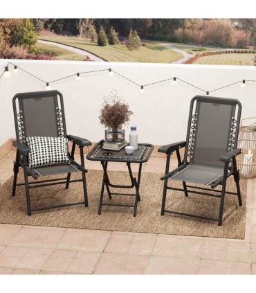 Outsunny 3 Pieces Folding Garden Bistro Set with Cup Holders, Black