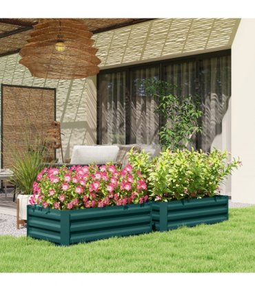 Outsunny Set of 2 Galvanised Raised Garden Bed, Green