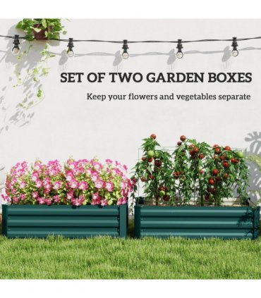 Outsunny Set of 2 Galvanised Raised Garden Bed, Green