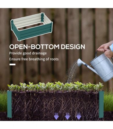 Outsunny Set of 2 Galvanised Raised Garden Bed, Green