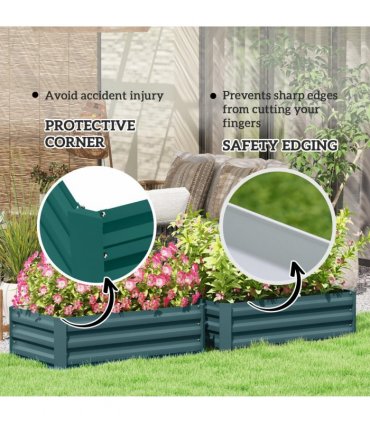 Outsunny Set of 2 Galvanised Raised Garden Bed, Green