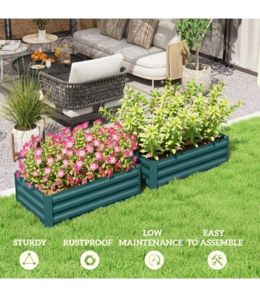 Outsunny Set of 2 Galvanised Raised Garden Bed, Green