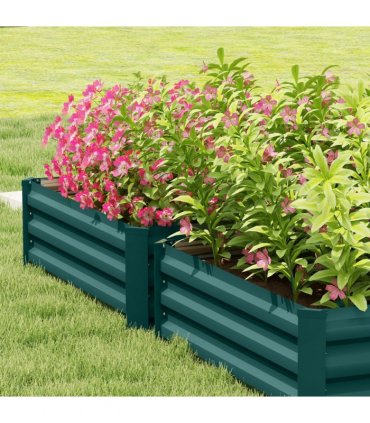 Outsunny Set of 2 Galvanised Raised Garden Bed, Green