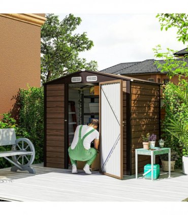 Outsunny 6.2 x 4.3ft Garden Metal Shed with Vent for Garden, Patio, Oak