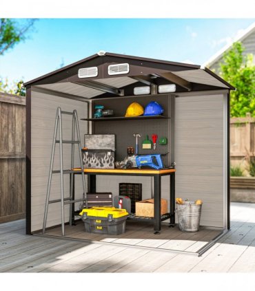 Outsunny 6.2 x 4.3ft Garden Metal Shed with Vent for Garden, Patio, Oak