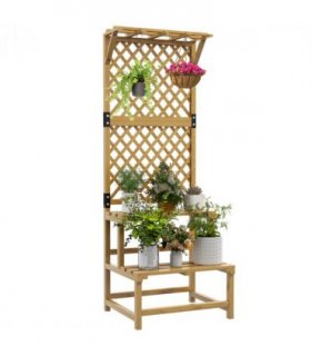 Outsunny Wooden Plant Stand with Trellis for Climbing Plants, Yellow