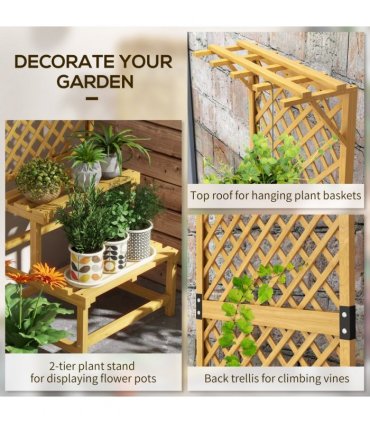 Outsunny Wooden Plant Stand with Trellis for Climbing Plants, Yellow